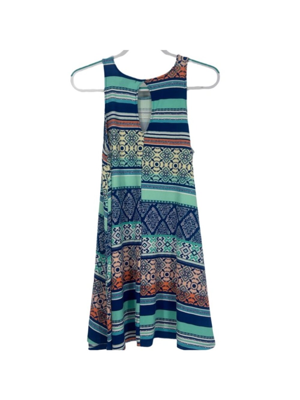 Planet Gold Flare Dress Medium Navy Geometric Boho Patchwork Swing A-Line Y2K - Picture 2 of 5